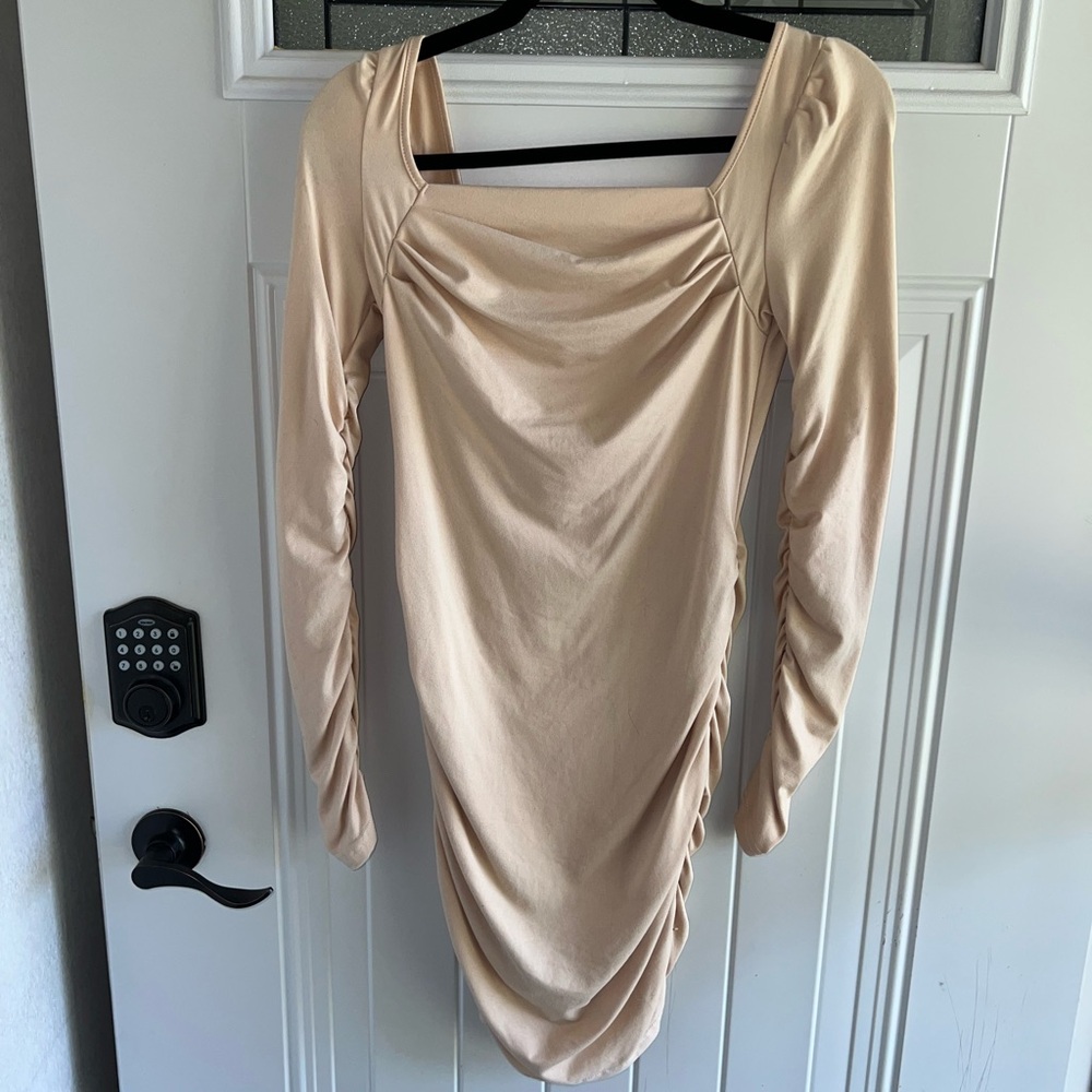 Elegant Cream Long Sleeve Dress